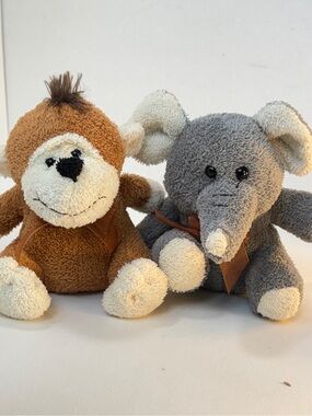 Plush Monkey & Elephant Stuffed Animal Pair, Cute 6" Seated Soft Clean, Baby Toy